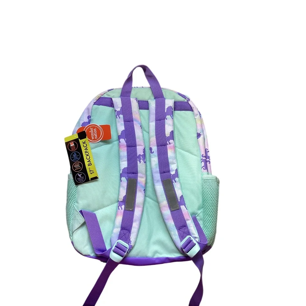 Wonder Nation Unicorn Backpack 4 Piece Set Popper Fidget‎ Sequin Rainbow 17 Inch